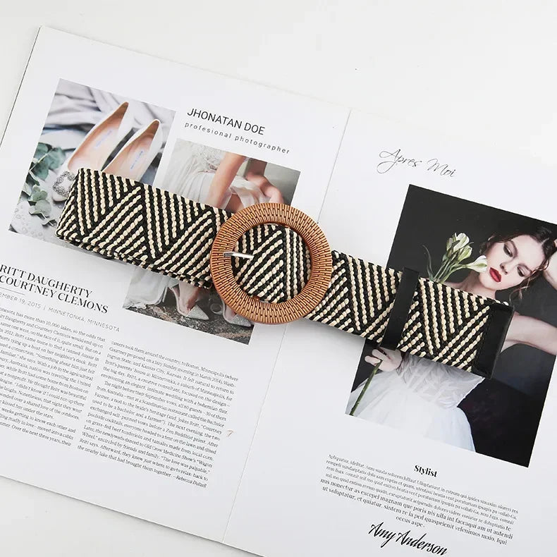 The Woven Straw Skinny Belt