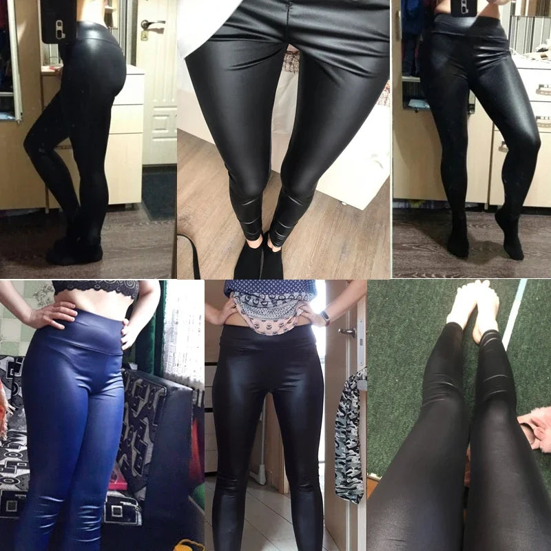 High-Waist Faux Leather Pants Yoga Casual Trousers High Elasticity Four-Season Wearable Long Pants Base Layer Pants