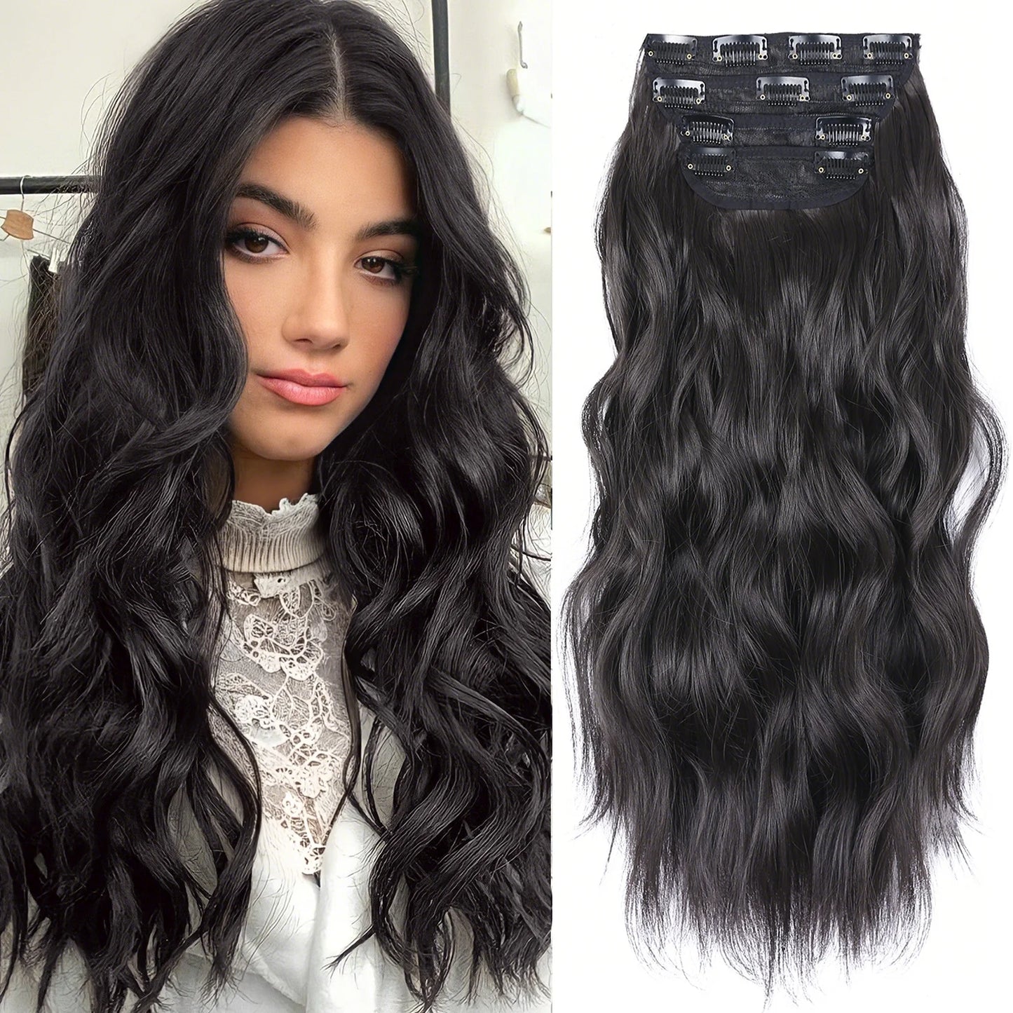 The 20-Inch Long Wavy Clip-In Hairpiece Set (4pcs)