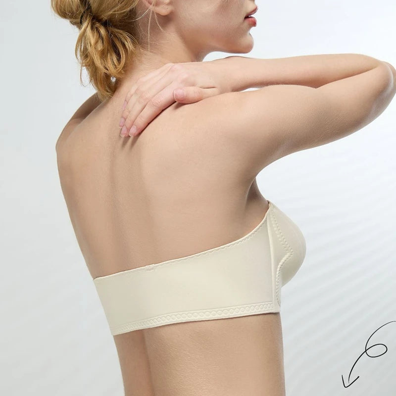Strapless Anti-Slip Bra for Women with Small Breasts Front Buckle Gathered Design to Enhance Bust Size And Thickness