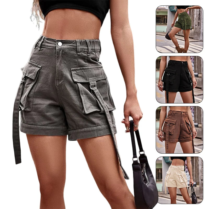 Women Summer Cargo Shorts Casual Pockets Beach Short Pants  Harajuku Chic Short Pants All Match Streetwear Bottoms