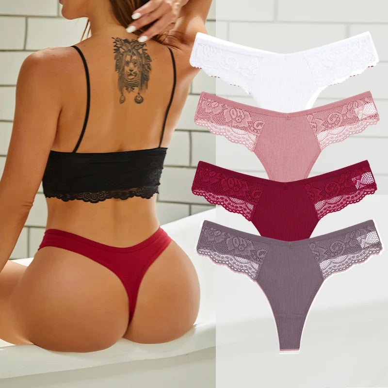 The 4-Pack Cotton Lace G-String Set