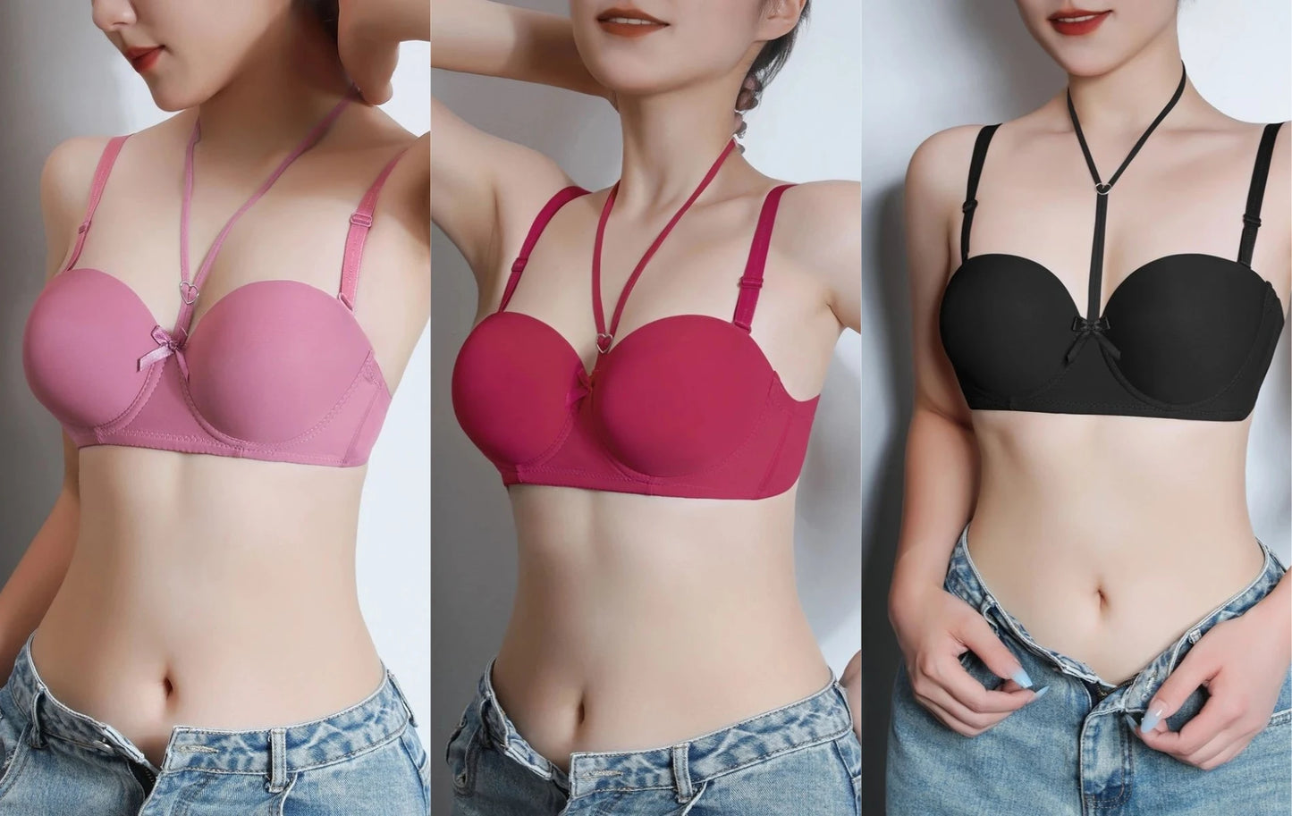Gratitude More Than Ten Years Of Companionship Buy 3 Bras Get 1 Jewelry Free Neck-Hanging Bra With Two Wearing Gather Sexy Back
