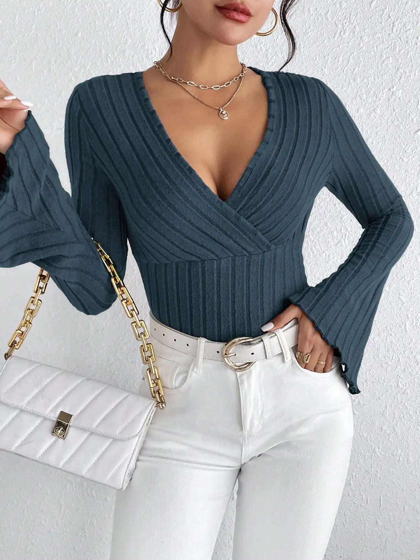 The Striped V-Neck Knit Top