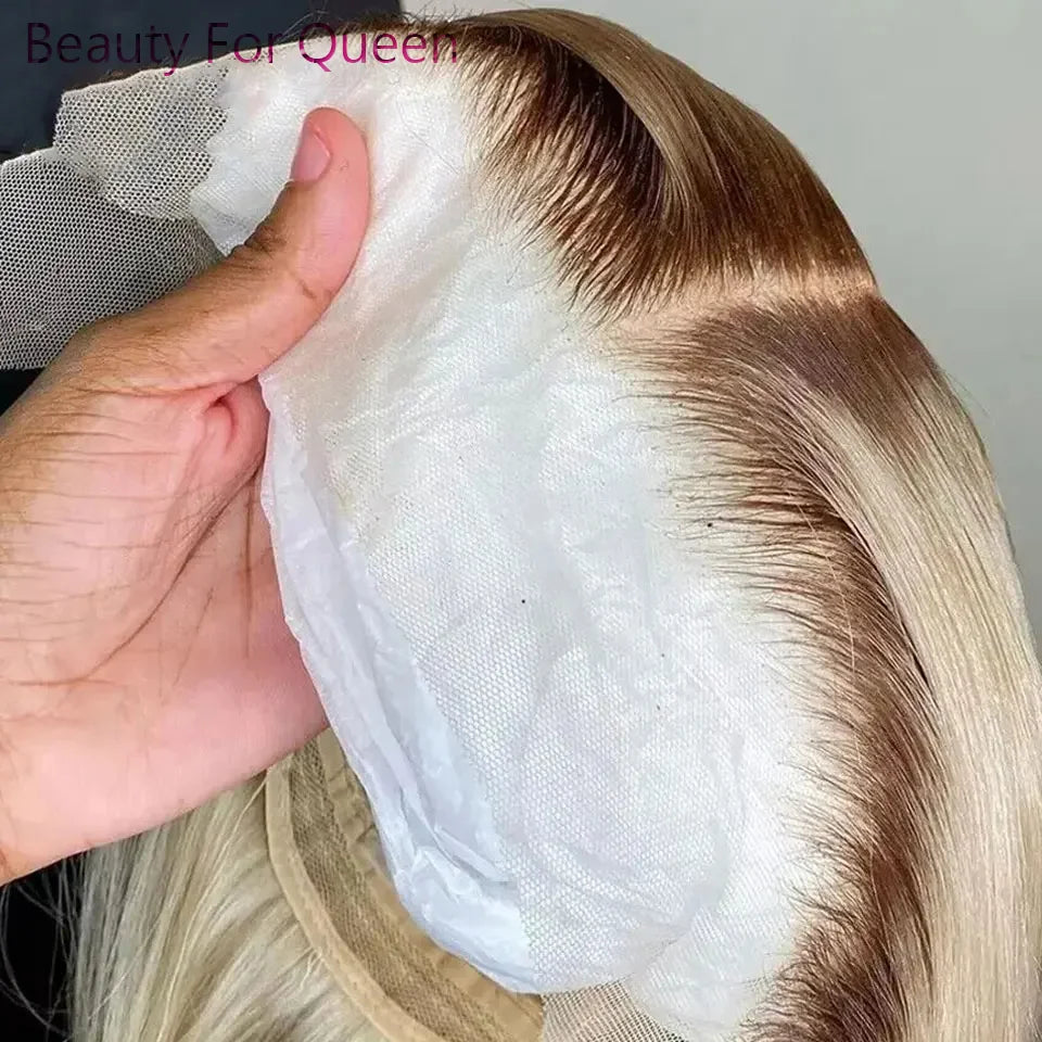 Ombre Blonde Short Bob Wig Lace Front Human Hair Wigs For Women Straight 180% Density Dark Roots Glueless 13x6 Lace Frontal Wig