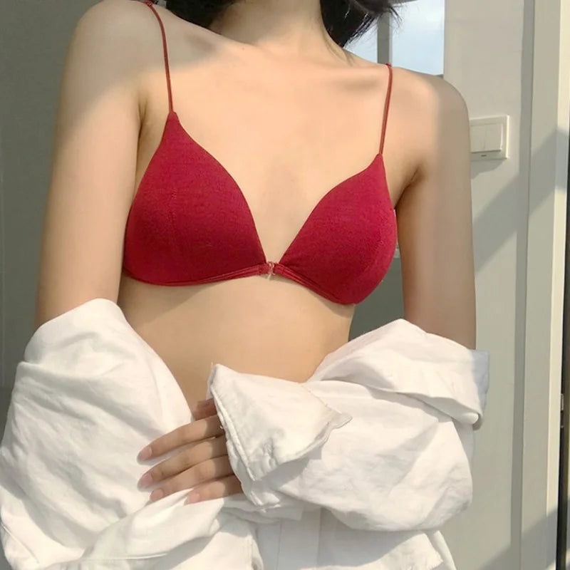 Bralette French Triangle Cup Bras for Women Comfort Cotton Bra Girl Summer Thin Soft Sexy Push Up Seamless Invisible Underwear