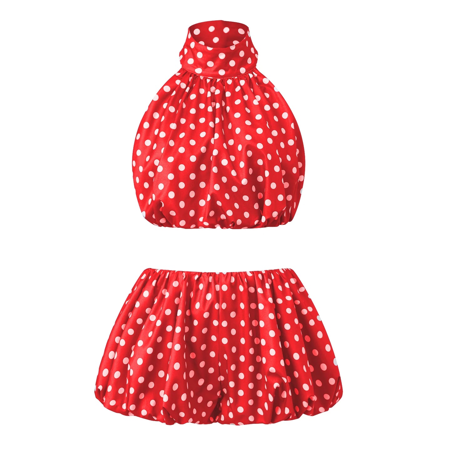 Women y2k Vintage Short Skirts Sets Solid/Dots Sleeveless Backless Halter Neck Crop Tops with Bubble Skirts Vacation Outfits