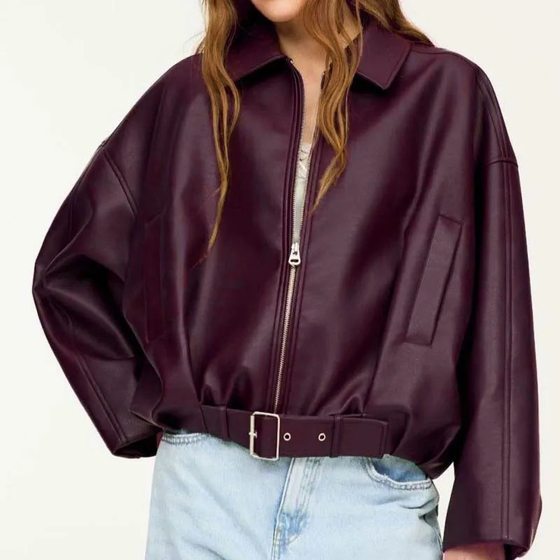 The Belted PU Bomber Jacket