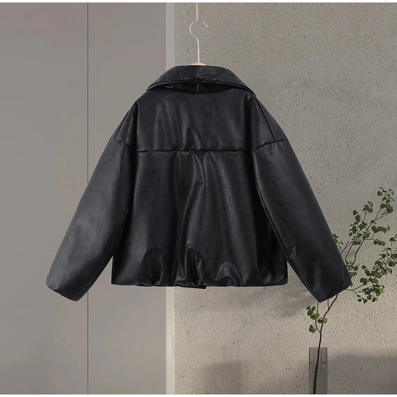 Solid Thicken Short Woman Coats Turn-down Collar Long Sleeve Covered Button Warm Outerwear 2025 Autumn Winter New Lady Jackets