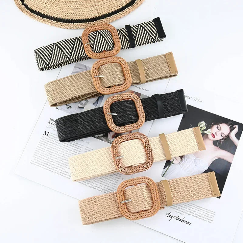 The Woven Straw Skinny Belt