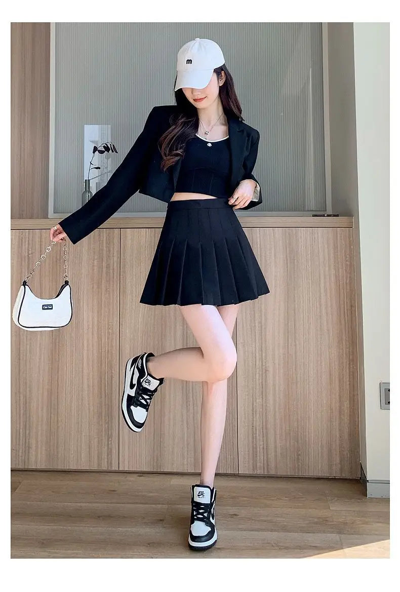 Pleated Mini Skirt with Shorts Women's High Waist A-Line Skater Skort White Black Pink Sporty School Uniform New Fashion HotSale