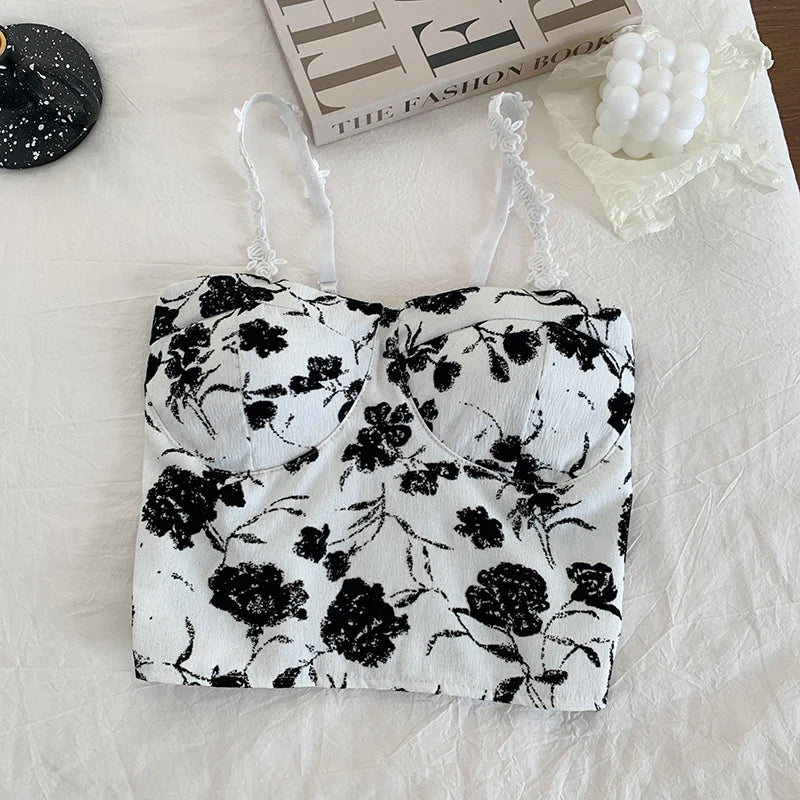 ITOOLIN Women Sweet Elastic Camis Underwear Padded Bra Spaghetti Cute Crop Tops Print Tank Tops For Women Summer 2024