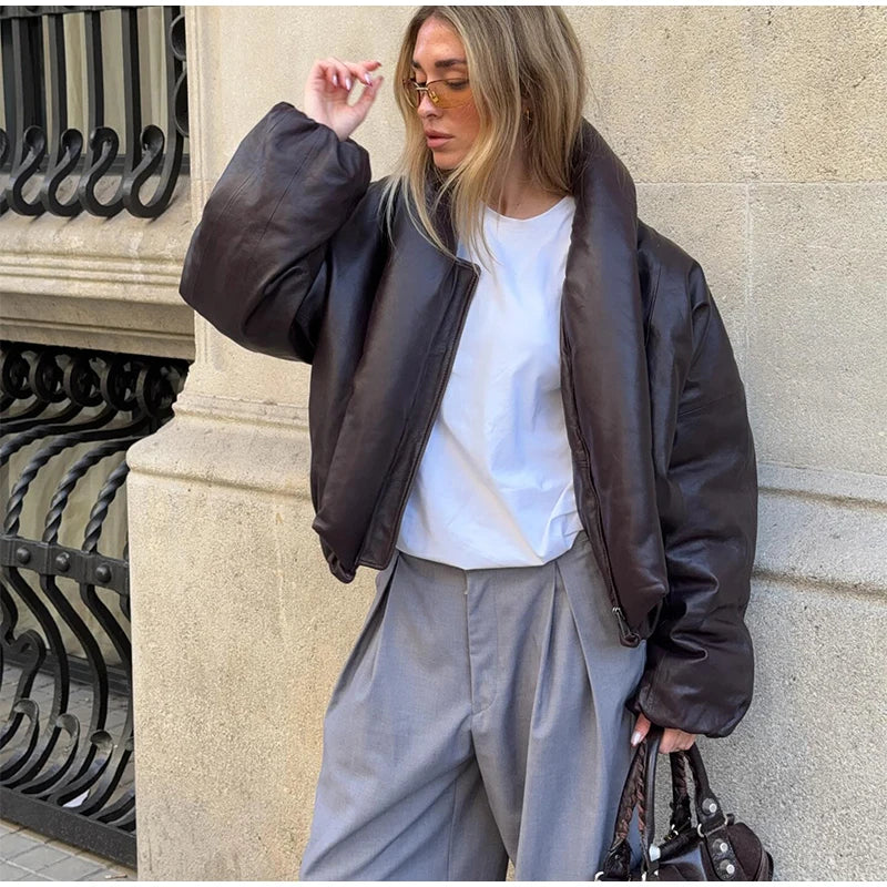 Solid Thicken Short Woman Coats Turn-down Collar Long Sleeve Covered Button Warm Outerwear 2025 Autumn Winter New Lady Jackets