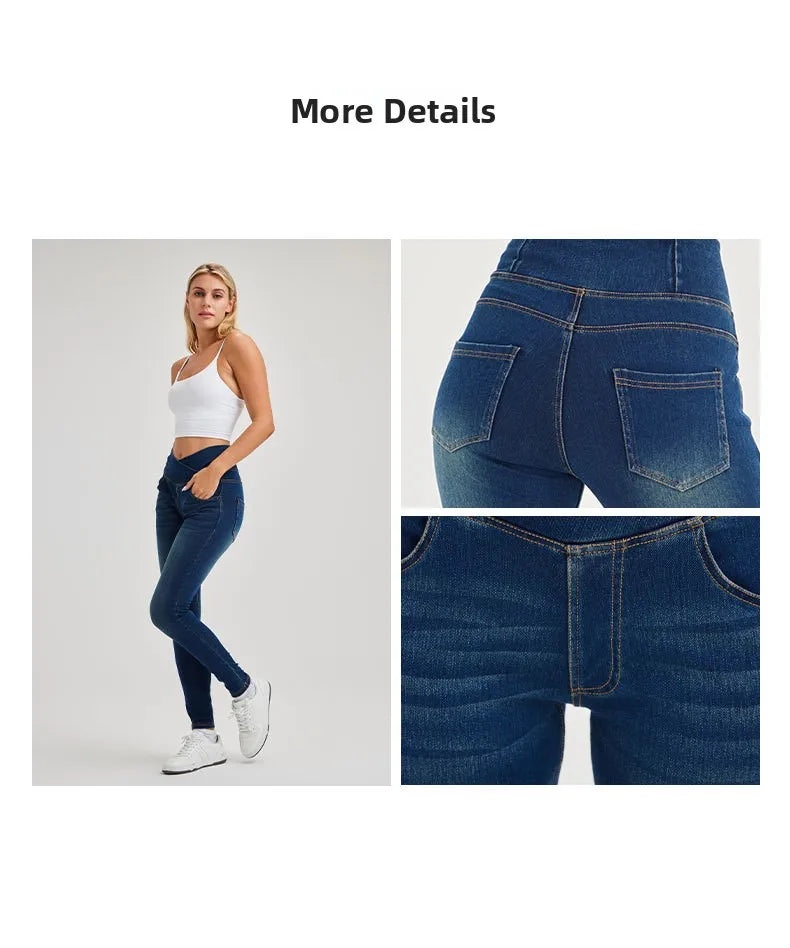 High Waist Cross Fit Women's Skinny Jeans Elastic Fitness Casual Pants Cotton Polyester Inner Lining Running Exercise Jeans