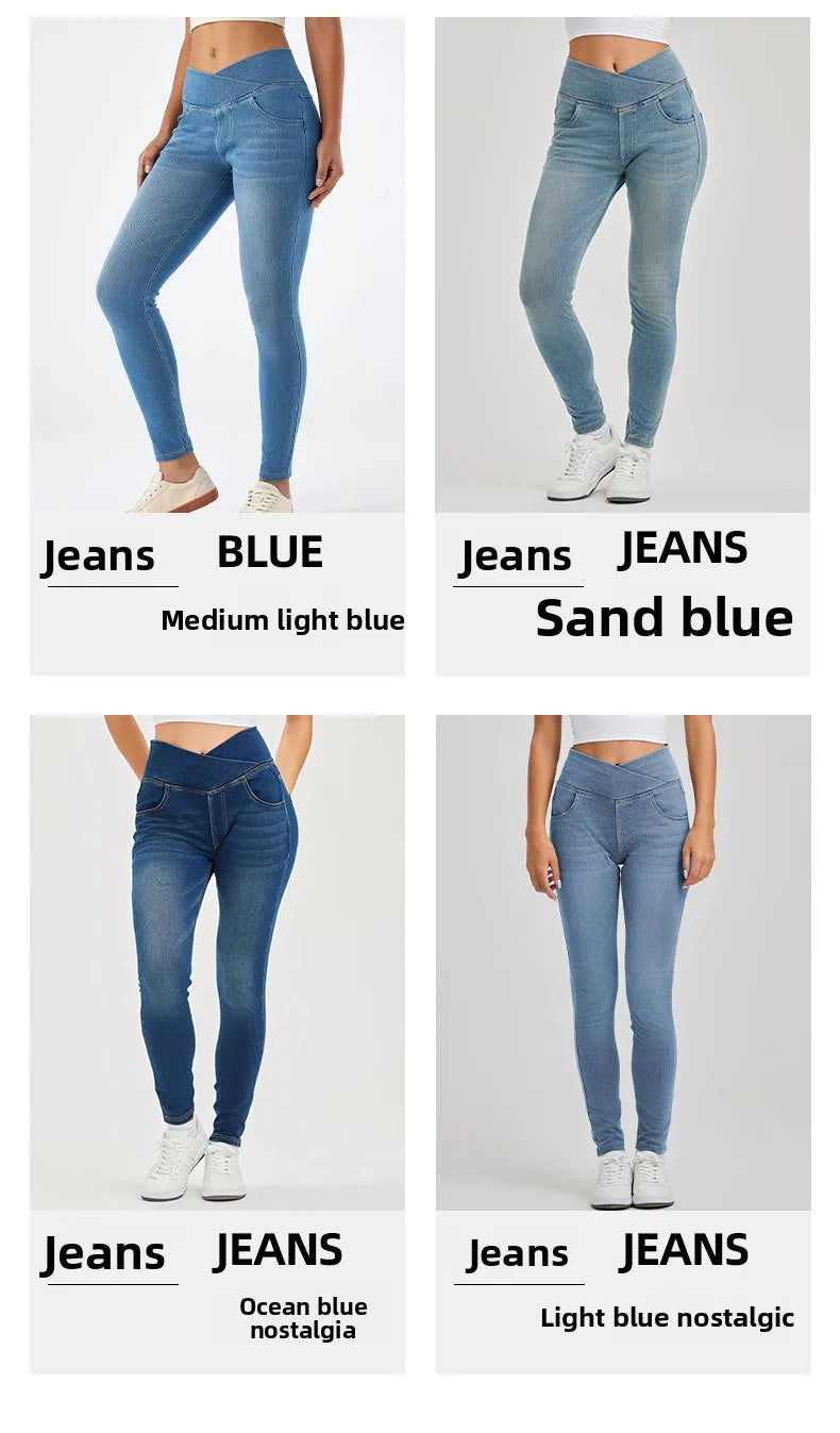 High Waist Cross Fit Women's Skinny Jeans Elastic Fitness Casual Pants Cotton Polyester Inner Lining Running Exercise Jeans
