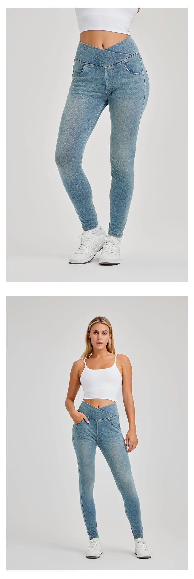 High Waist Cross Fit Women's Skinny Jeans Elastic Fitness Casual Pants Cotton Polyester Inner Lining Running Exercise Jeans
