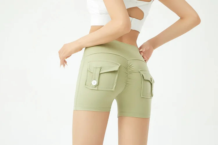 Peach Butt Fitness Shorts Women's Exercise Three-Quarter Pants Cargo Air Dry Pocket Yoga  Tight  Lift Summer