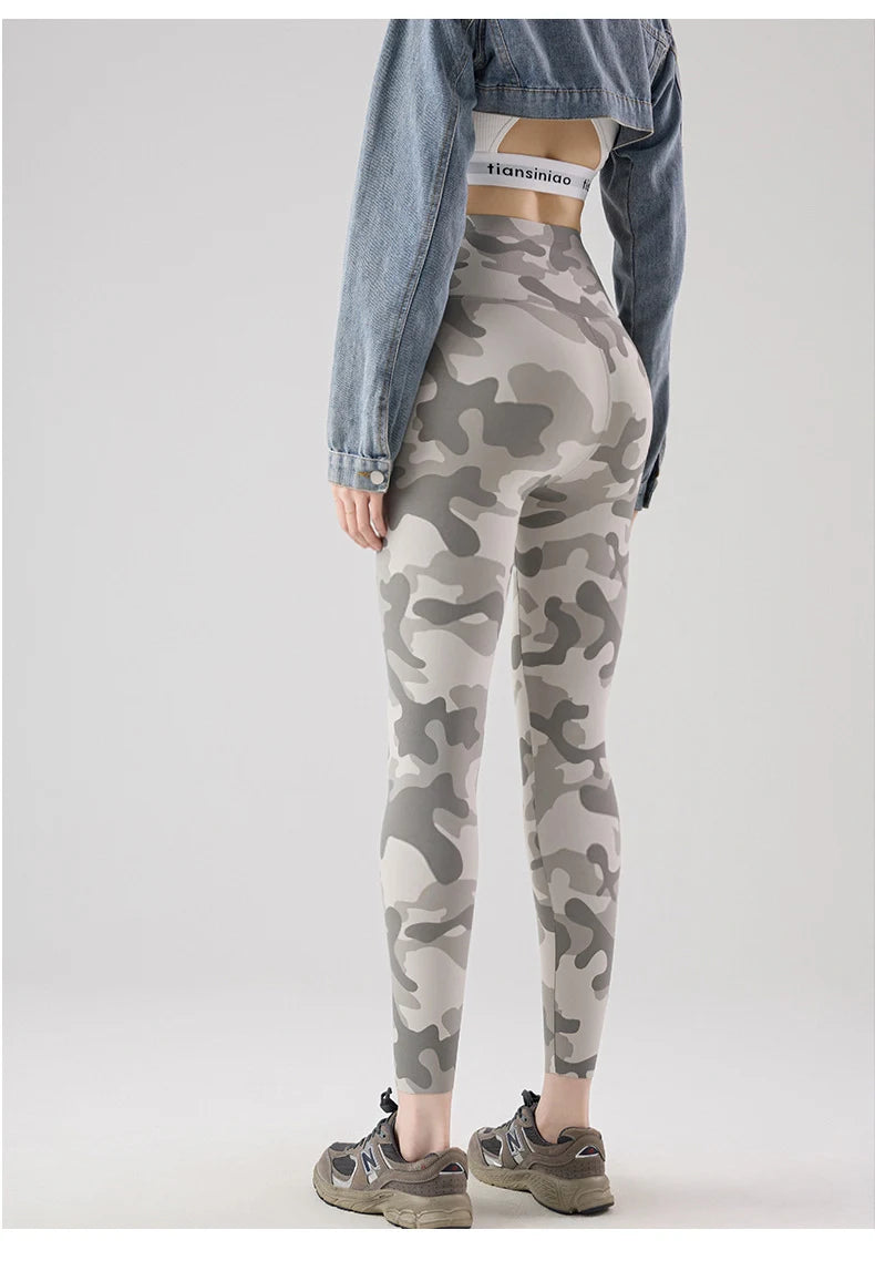 BIVIGAOS Spring Summer New Seamless Camouflage Sharkskin Leggings Women Fashion High Waist Casual Sports Tights Fitness Leggings