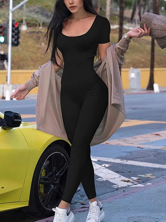 The Solid Skinny Bodycon Short-Sleeve Romper