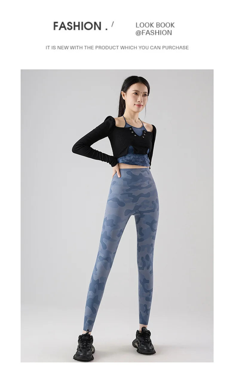 BIVIGAOS Spring Summer New Seamless Camouflage Sharkskin Leggings Women Fashion High Waist Casual Sports Tights Fitness Leggings