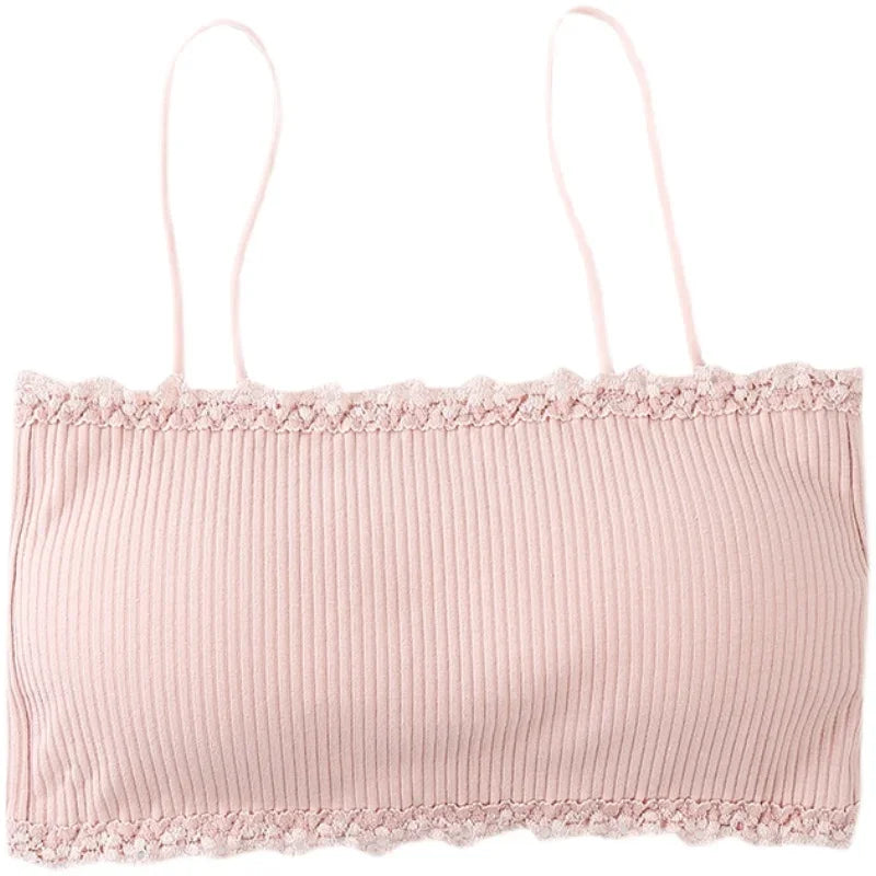 Cotton Camisole Top Girl No Underwire Chest Pad Adjustable To Fit Small Vest Wrap Bra Student Summer Women Bras Back Lace Sexy