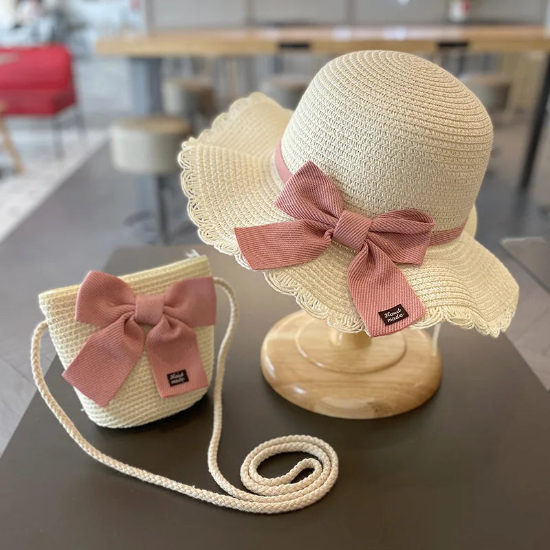 The Wide Brim Lace Straw Hat & Bag Set