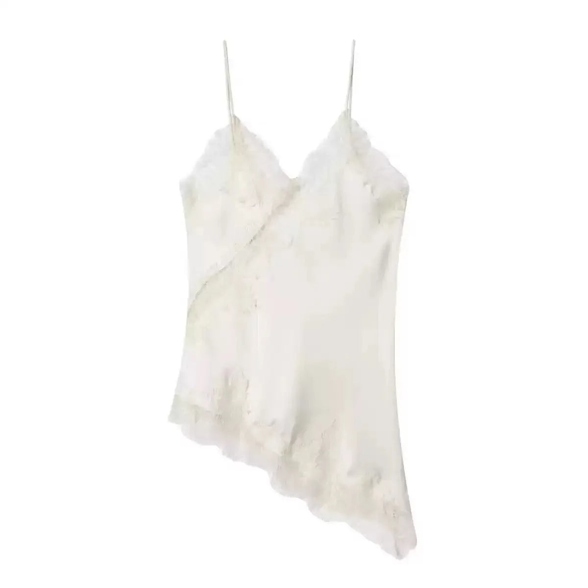 Elegant Asymmetrical Slip Top for Women Summer Y2K Lace Black Off-Shoulder Sleeveless Backless Camisole Tops