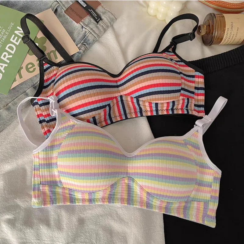 Sexy Bra for Women Tops Dopamine Rainbow Girl Seamless Bra Steel Ring Free Underwear Lingerie Bralette