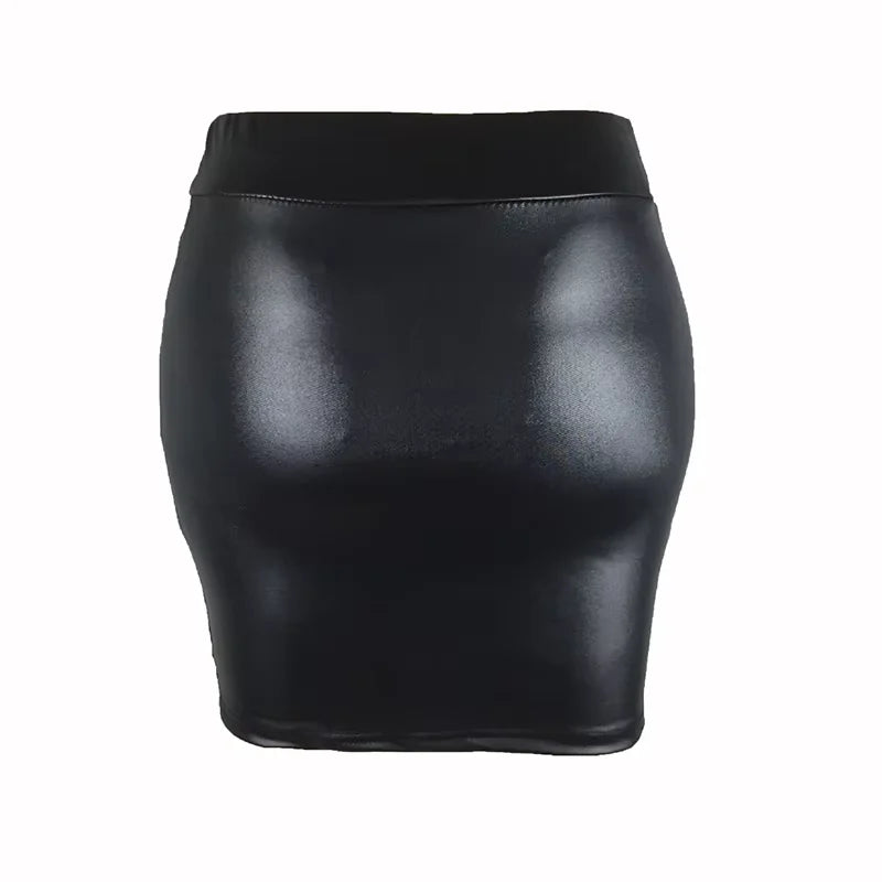 Women's High-Waist Slim Fit Mini Skirt Vintage Bodycon Hip Pencil Skirt Sexy Imitation PU Clubwear Ladies Office Clothing