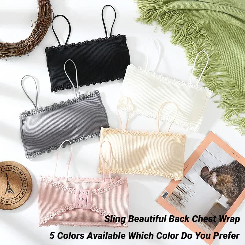 Cotton Camisole Top Girl No Underwire Chest Pad Adjustable To Fit Small Vest Wrap Bra Student Summer Women Bras Back Lace Sexy