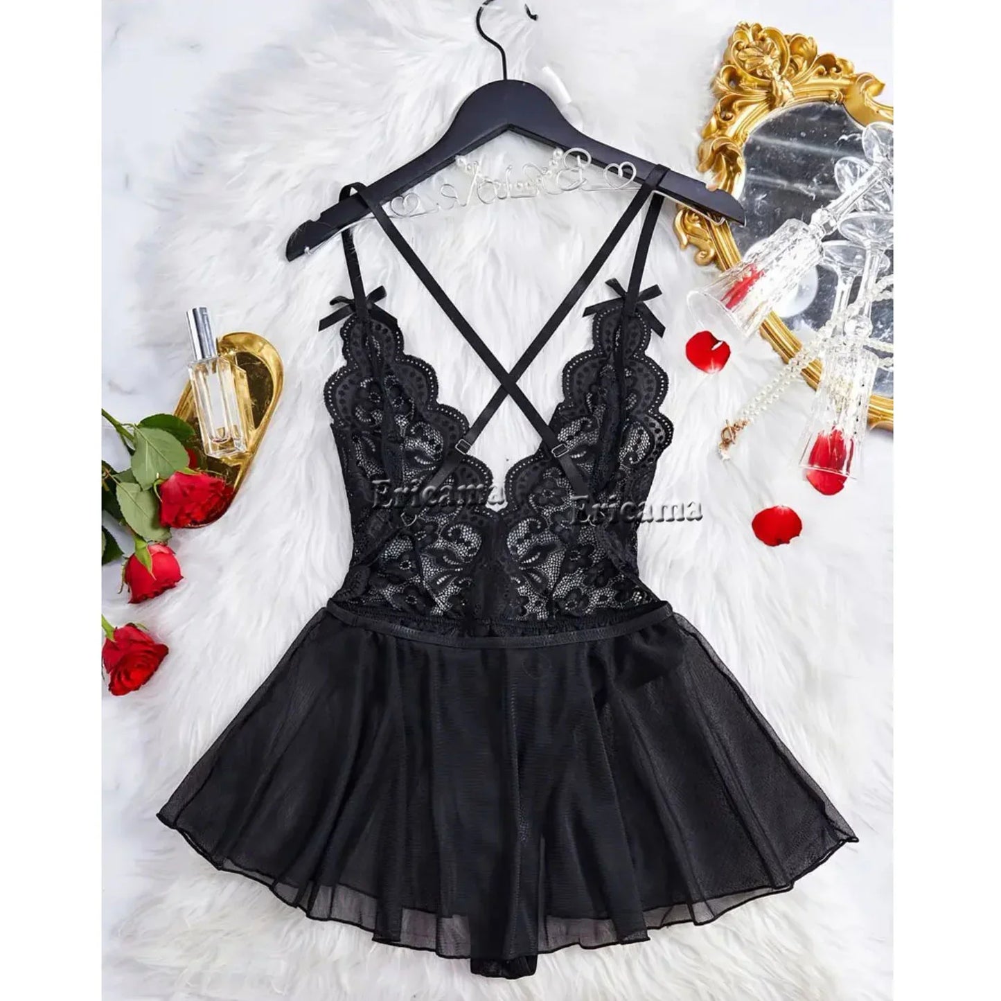 The Transparent Lace Bodysuit Bra Set