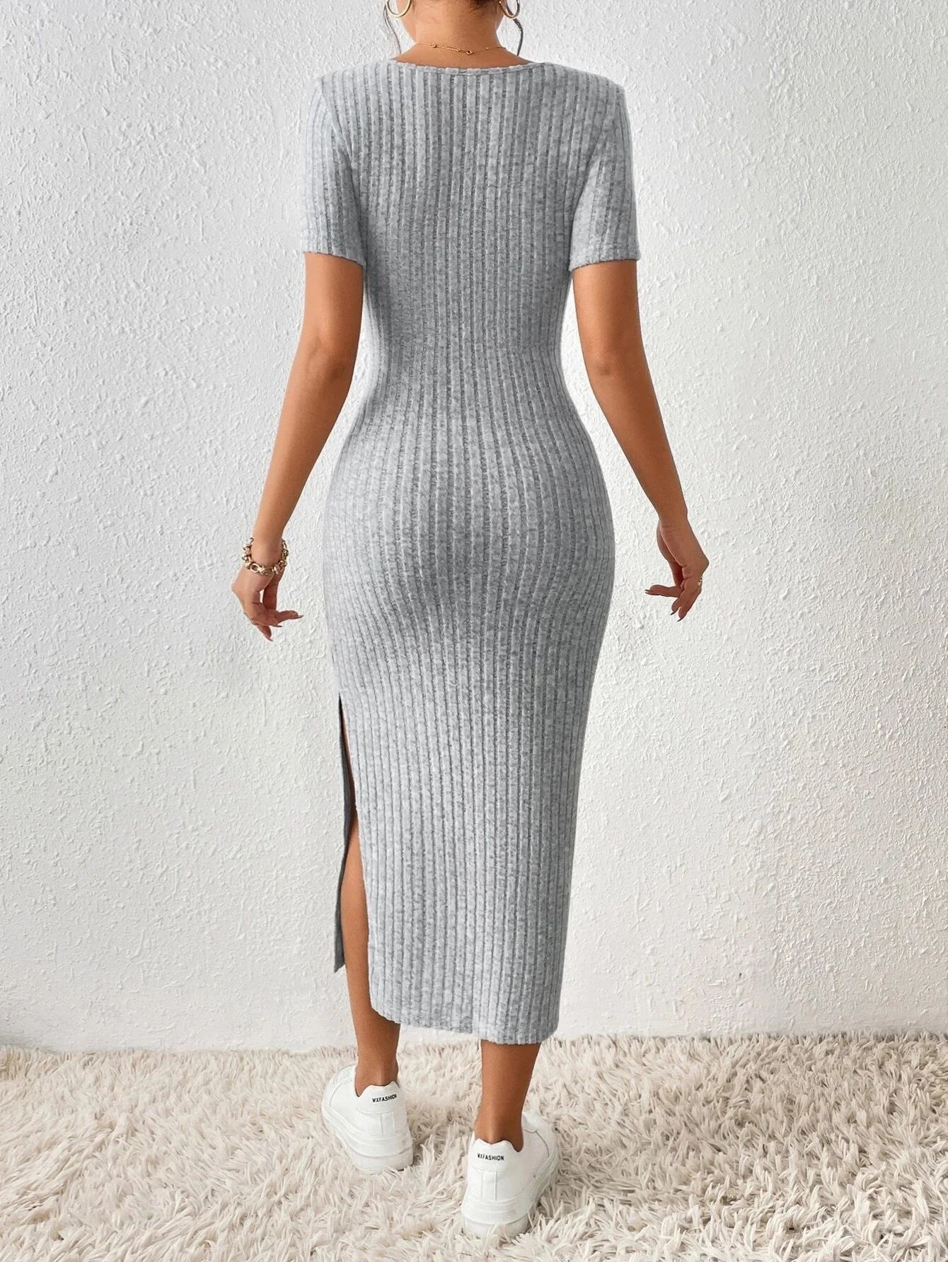 The Square Neck Slit Dress