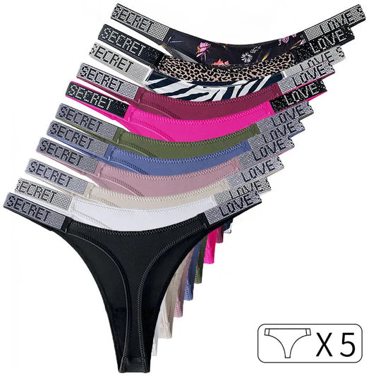 The 5-Pack Rhinestone Diamond Thong Set