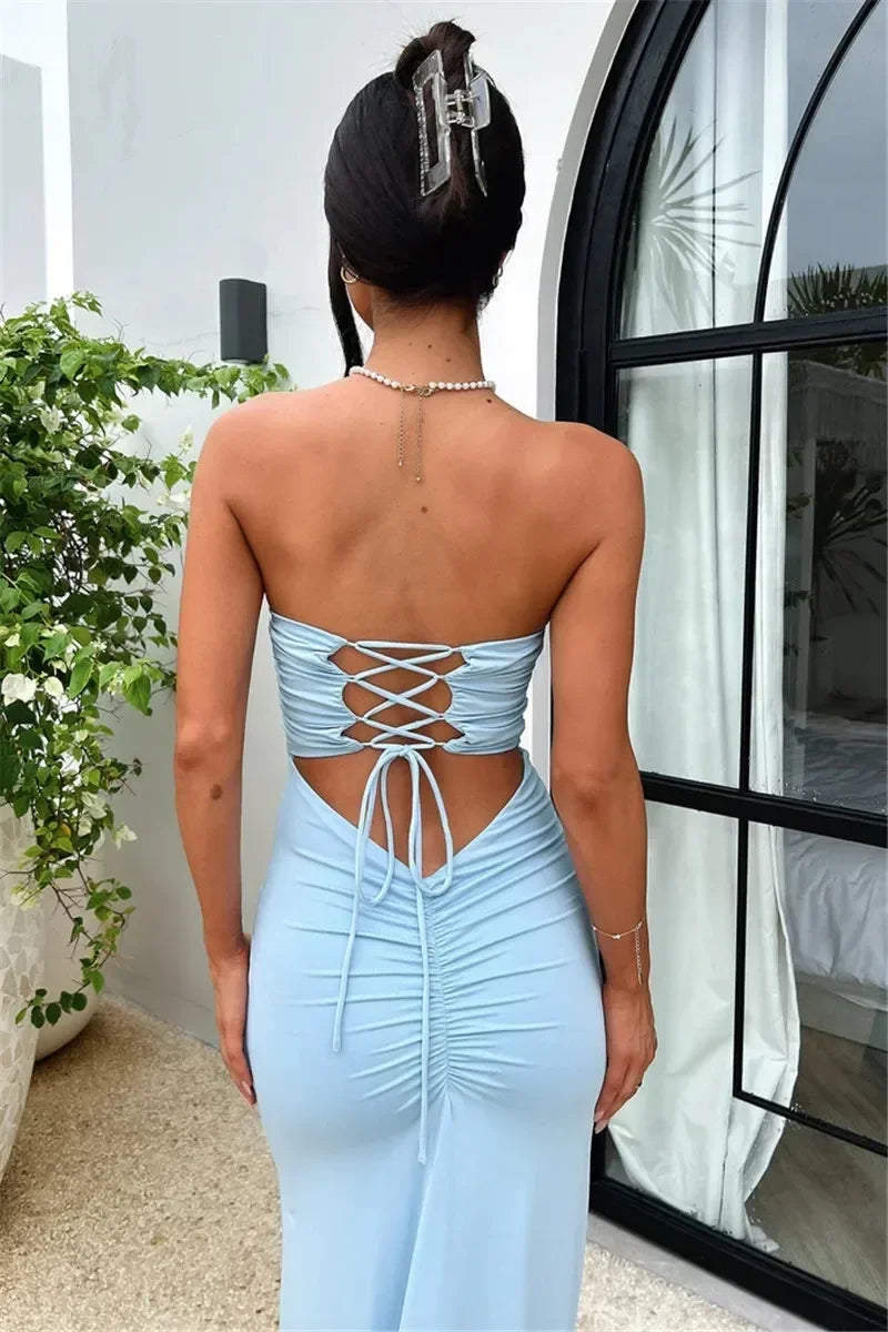 The Strapless Lace-Up Maxi