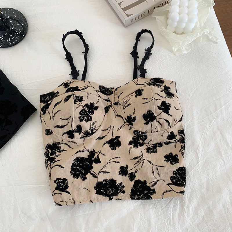 ITOOLIN Women Sweet Elastic Camis Underwear Padded Bra Spaghetti Cute Crop Tops Print Tank Tops For Women Summer 2024