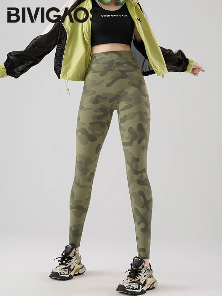BIVIGAOS Spring Summer New Seamless Camouflage Sharkskin Leggings Women Fashion High Waist Casual Sports Tights Fitness Leggings