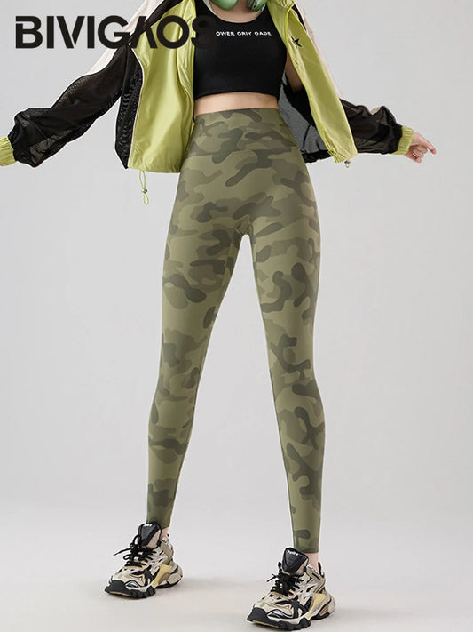 BIVIGAOS Spring Summer New Seamless Camouflage Sharkskin Leggings Women Fashion High Waist Casual Sports Tights Fitness Leggings