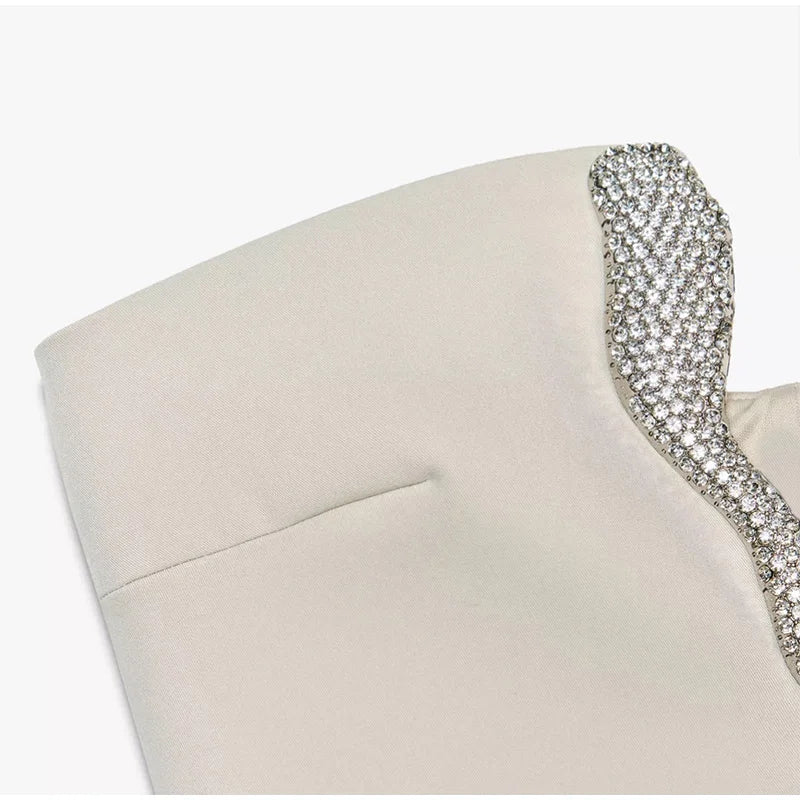 Sexy Asymmetric Rhinestone Short Skirt Set Women Solid  Strapless Sleeveless Crop Tops Mini Skirts 2026 Spring Lady Elegant Gown