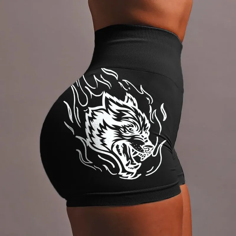 Wolf head three-piece pants high-elastic seamless yoga pants women's high-waisted sports fitness hip-up shorts
