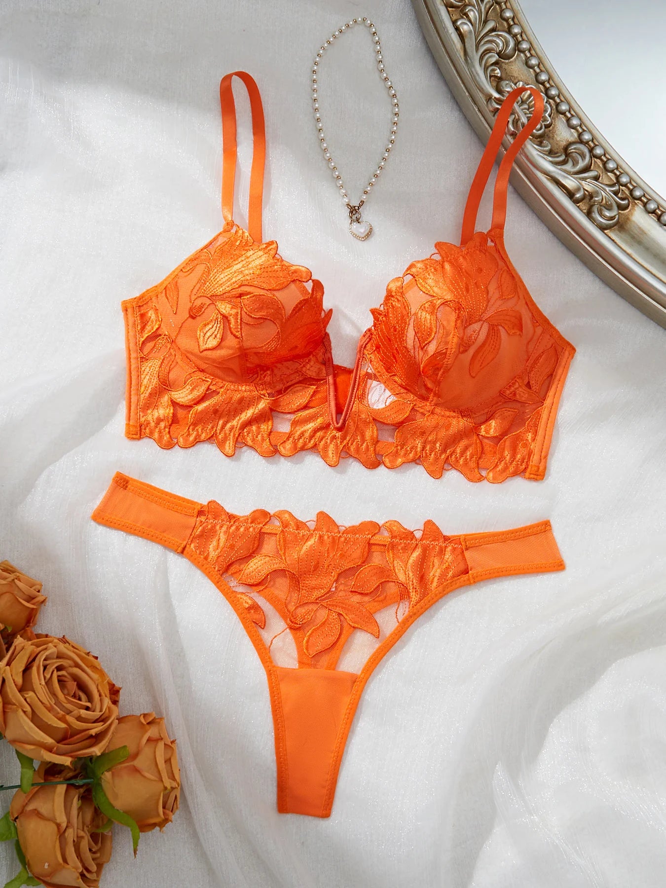 Floral Valentine Charming Brief Panty Underwear Sexy Nighty Fancy V Underwear Brief Set for Lady