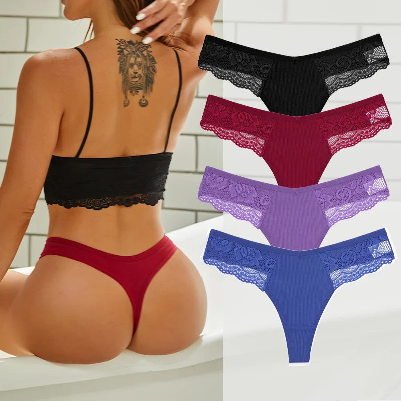 The 4-Pack Cotton Lace G-String Set