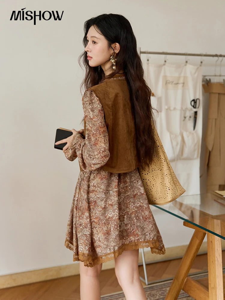 MISHOW Suede Vest Jacket for Women 2025 Autumn French Vintage Sleeveless Thin Vest Coat Rivet Design V-neck Vests MXE46W0863