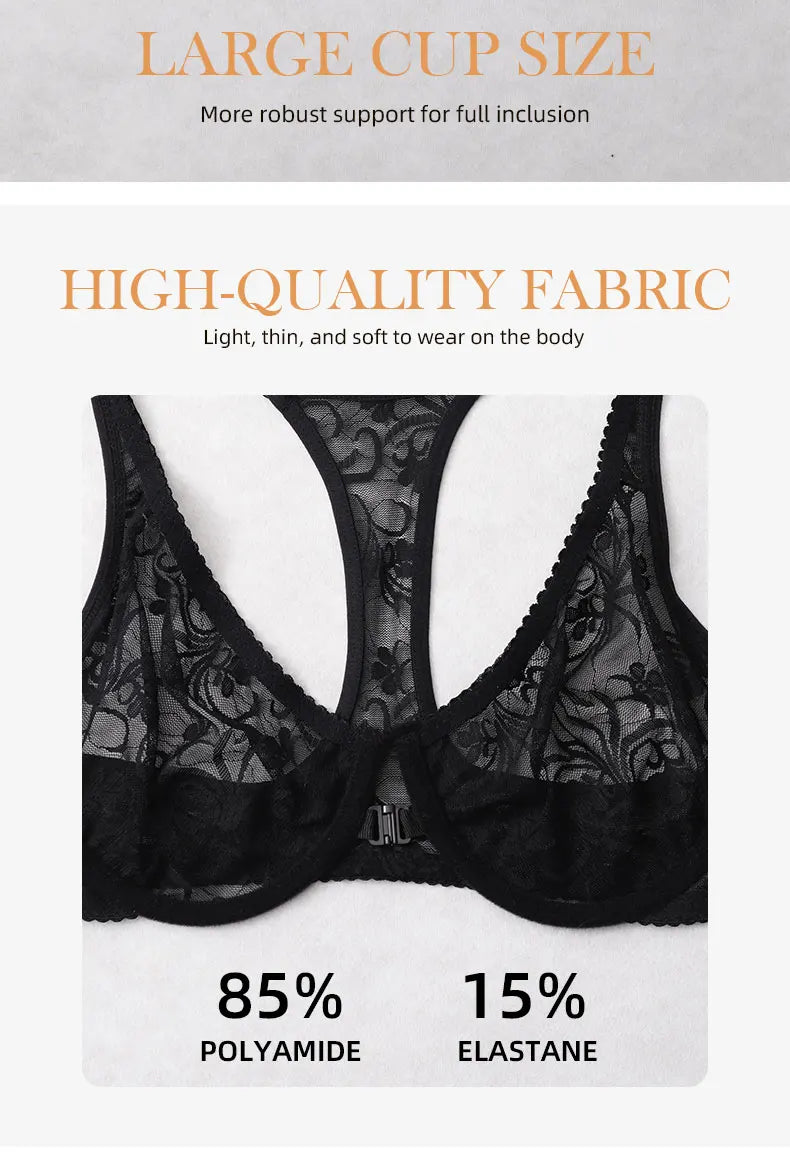 Bra For Womens Front Button Lace Bra Underwire Underwear Elegant Embroidery Beautiful Back Plus Size Lingeire BH Top