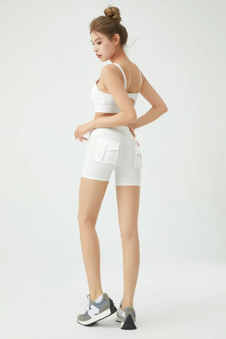 Peach Butt Fitness Shorts Women's Exercise Three-Quarter Pants Cargo Air Dry Pocket Yoga  Tight  Lift Summer