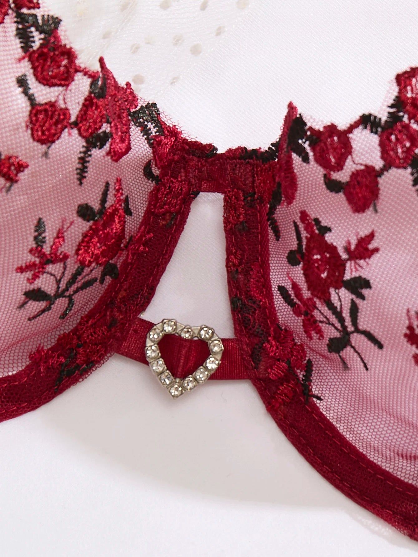 The Wine Red Heart Embroidered Brief Set