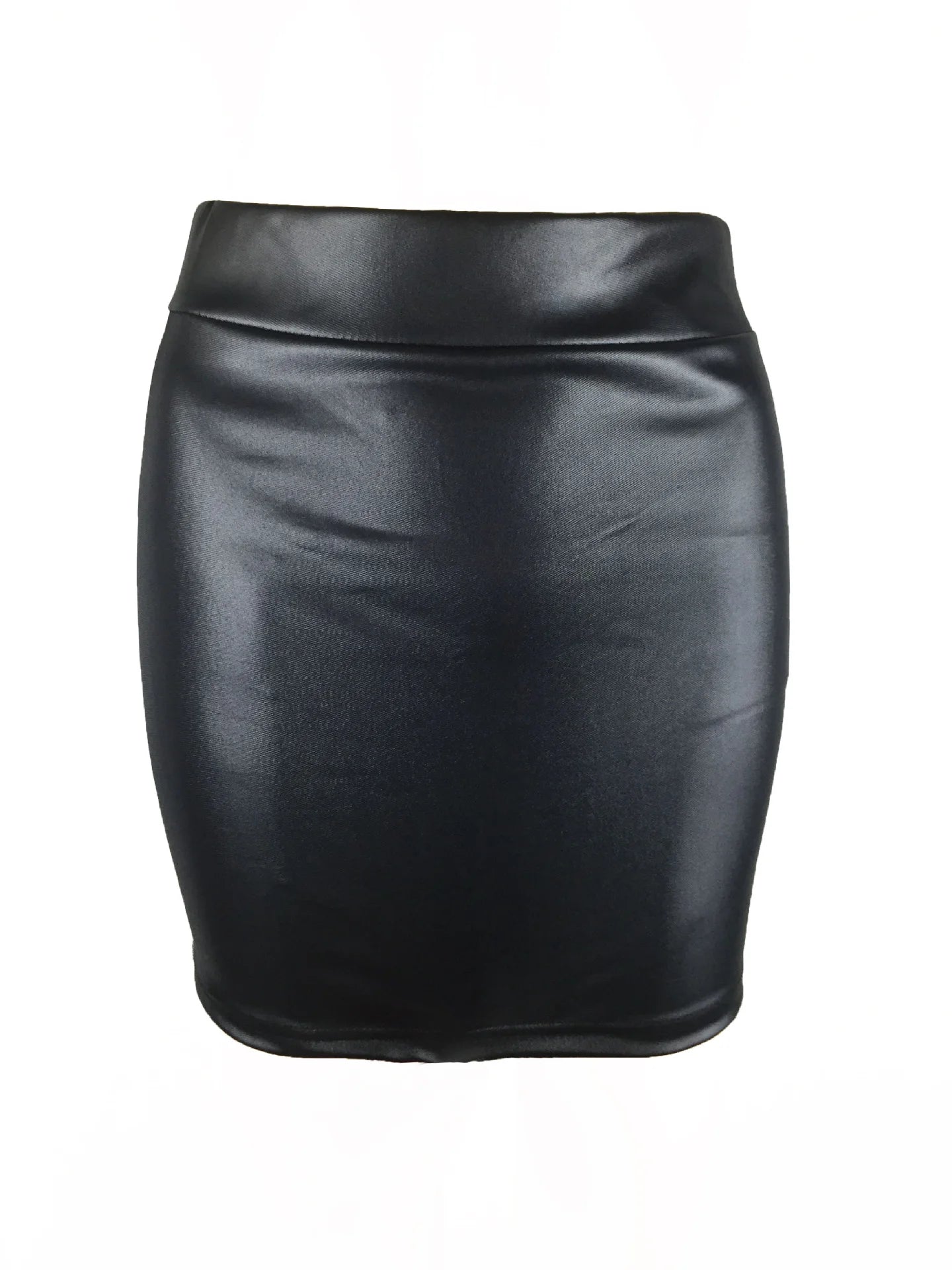 Women's High-Waist Slim Fit Mini Skirt Vintage Bodycon Hip Pencil Skirt Sexy Imitation PU Clubwear Ladies Office Clothing