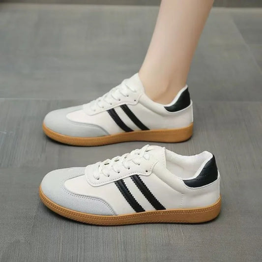 2025 Winter Women's White Platform Sneakers - Breathable Mesh Striped Casual Shoes Comfortable Flat Shoes