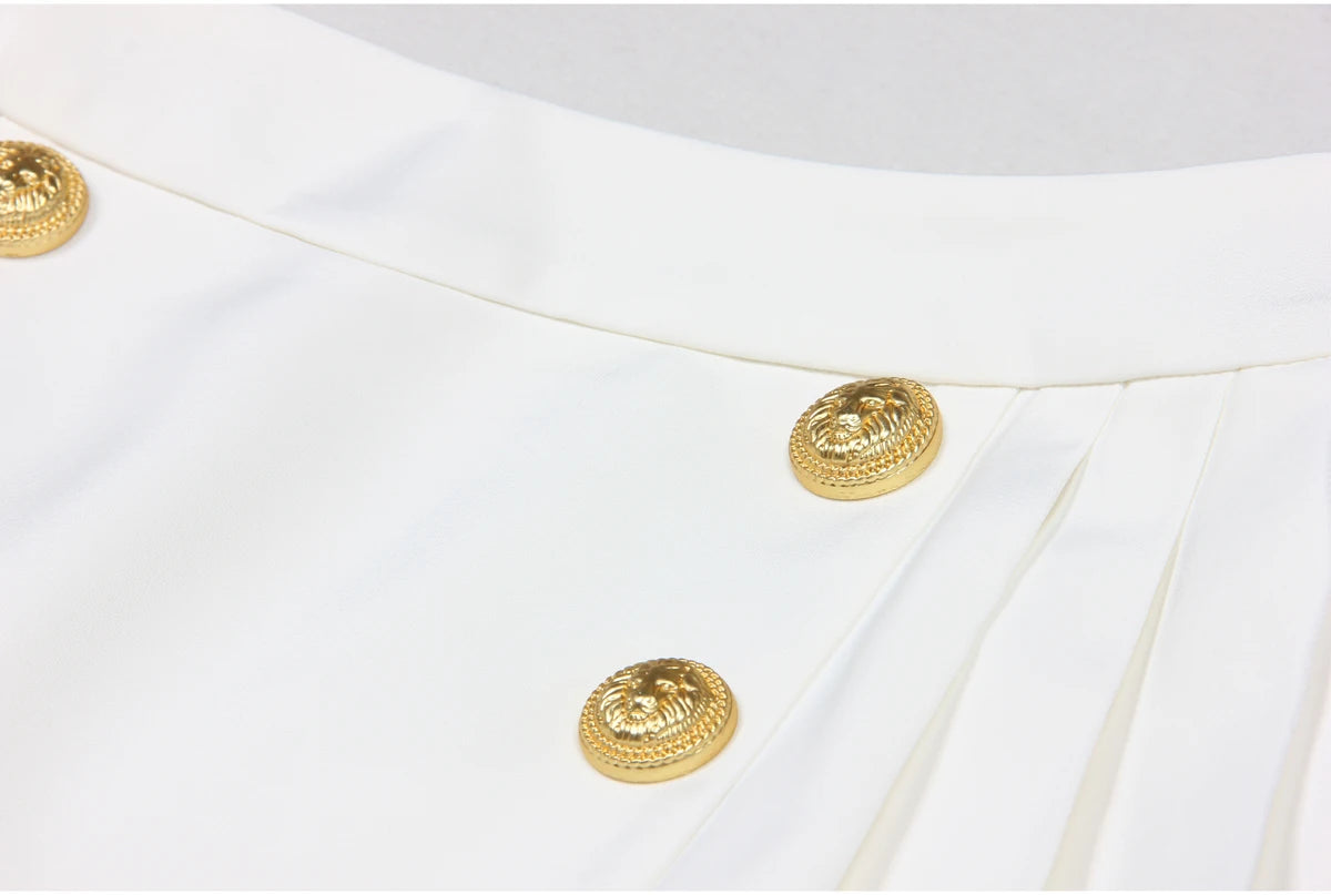 S-xl Black And White High-quality Fashionable Solid Color New Side Pleated Double Row Button Casual Commuting Women Short Skirt