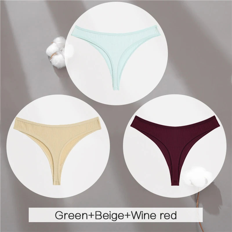 The 3-Pack Solid Color Cotton G-String