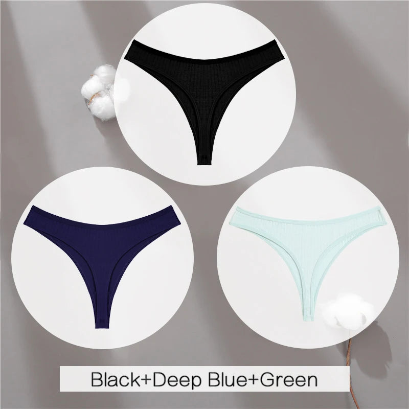 The 3-Pack Solid Color Cotton G-String